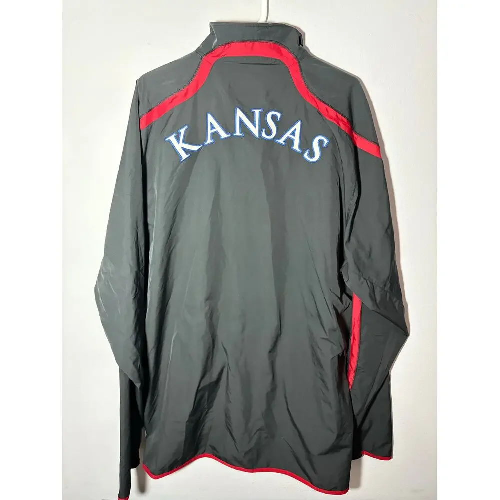 Vintage Kansas Jayhawks Full Zip Adidas Embroidered Gray Warm Up Jacket Sz 2XT